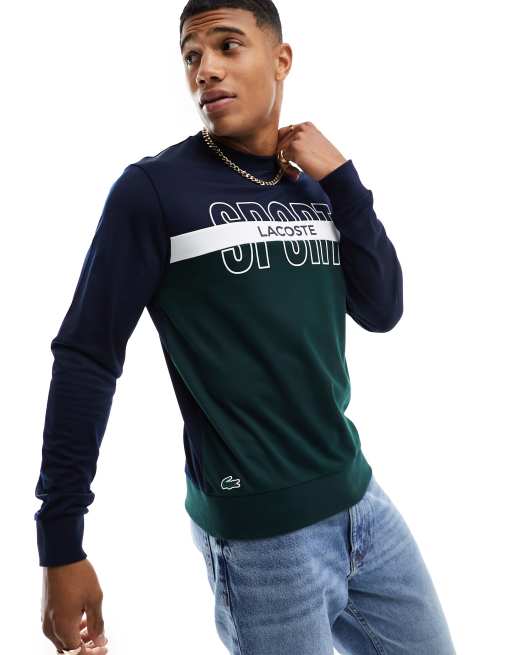 Lacoste large sport logo sweatshirt in navy and green ASOS