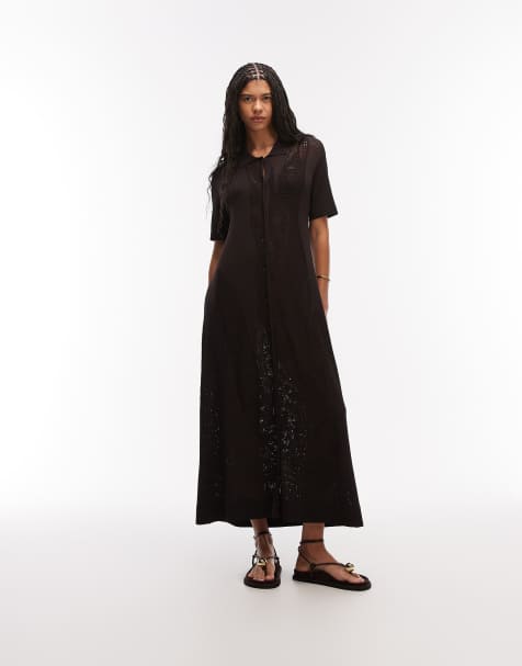 Lacoste laser cut croc maxi beach dress in brown - view 1