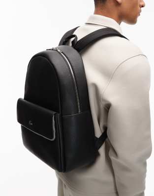 Lacoste Lacoste leather backpack with logo flap pocket detail in black