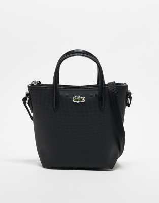 Lacoste leather cross body bag with top handle in black