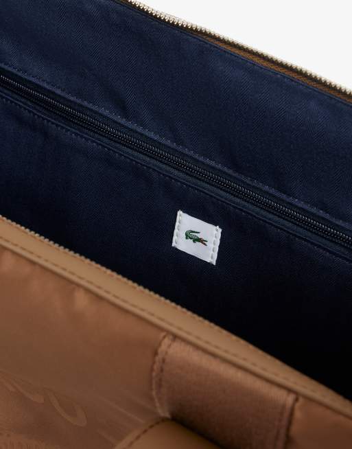 Lacoste leather logo duffel bag in brown , 4 of 4