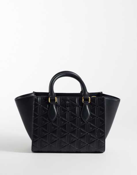 Lacoste leather logo print bag in black - view 1