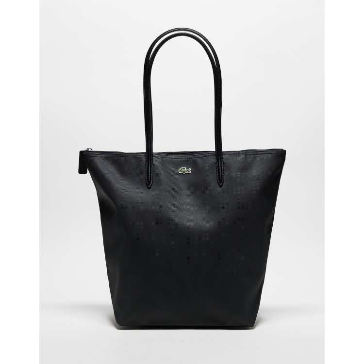 Lacoste leather script logo shopper bag in black ASOS