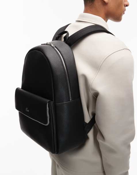 Lacoste – Lederrucksack in Schwarz mit Logo-Klapptasche - view 1