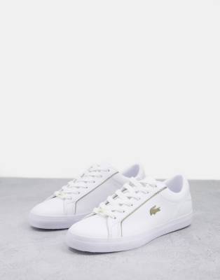 lacoste lerond gold croc trainers in white