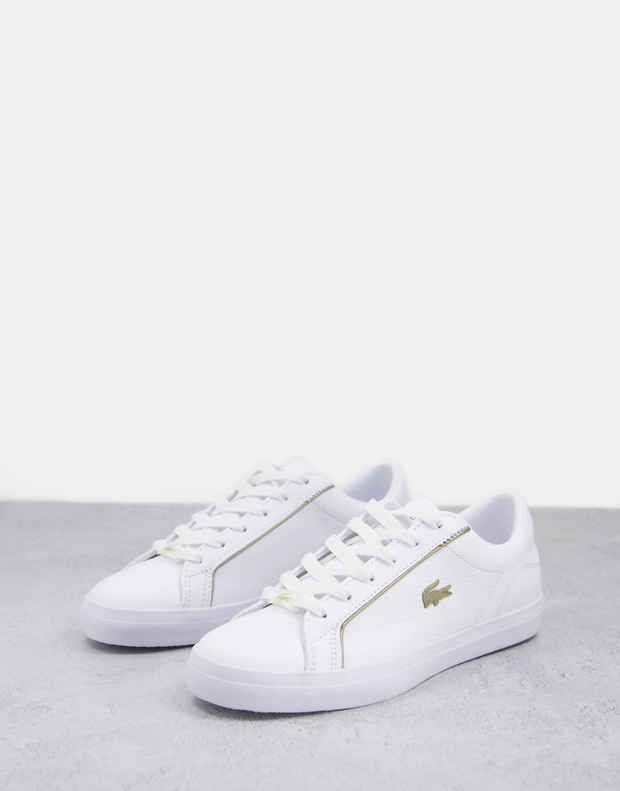 Lacoste Lerond leather sneakers in white and gold