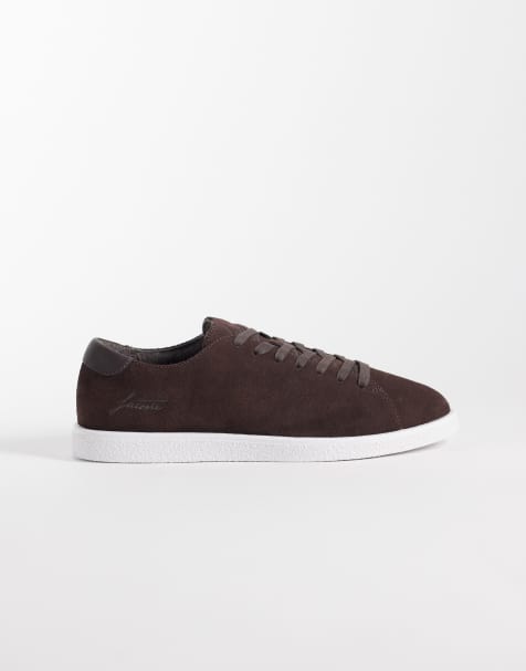 Lacoste linecourt suede trainer in white and dark brown - view 1