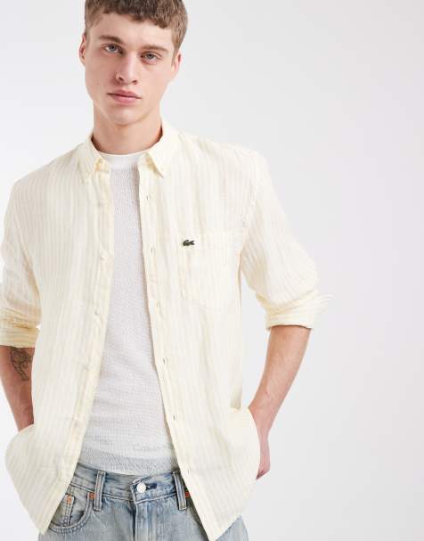 Lacoste linen stripe oxford shirt in yellow 