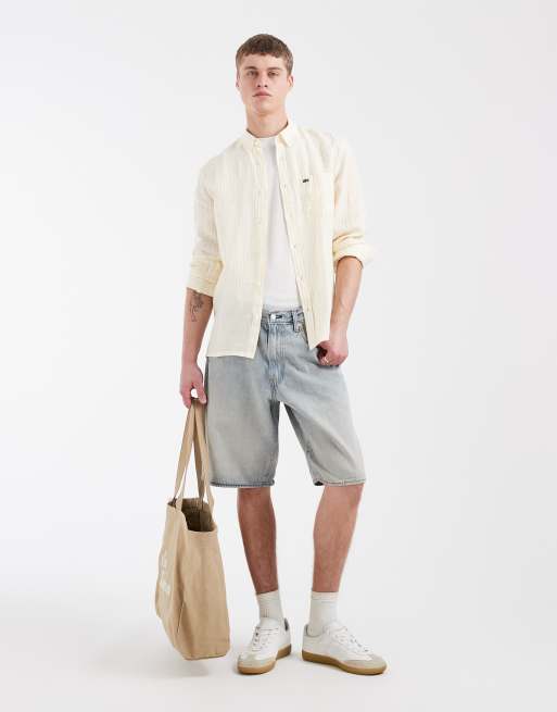 Lacoste linen stripe oxford shirt in yellow , 2 of 5