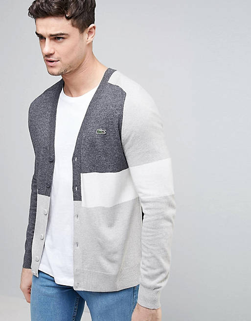 Lacoste Live Cardigan With Colour Block In Grey