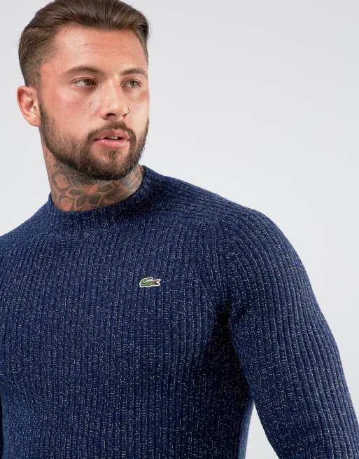 Lacoste Live Crew Neck Fleck Ribbed Knit Jumper In Navy ASOS