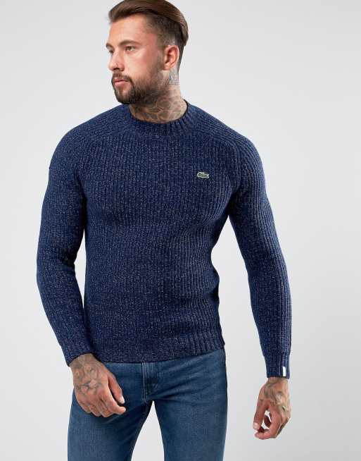 skal Bliver til Skylight Lacoste Live Crew Neck Fleck Ribbed Knit Sweater In Navy | ASOS