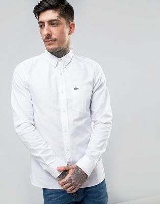 Lacoste Live Oxford Shirt Buttondown Small Croc Logo Slim Fit White