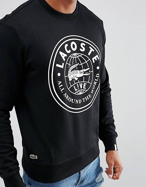 Lacoste | Sweatshirt – großem und ASOS Schwarzes mit Live Rundhalsausschnitt Aufdruck