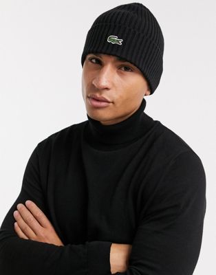 Lacoste logo beanie hat in black | ASOS