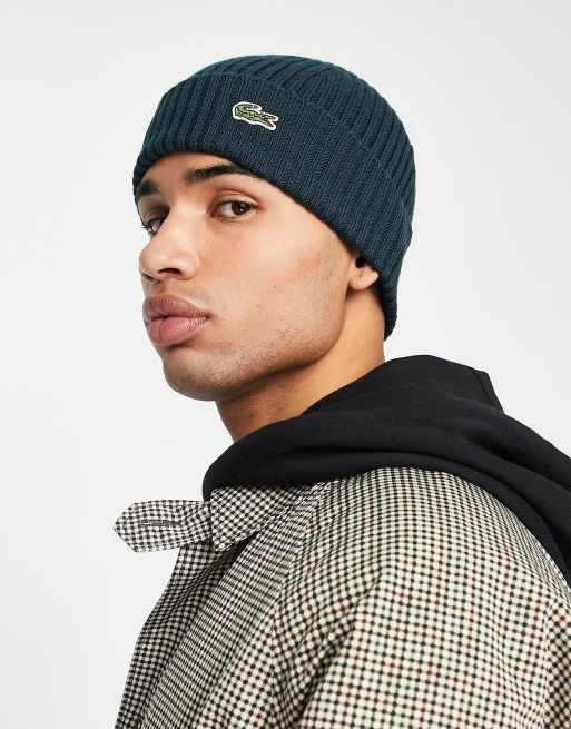 Lacoste logo beanie hat in khaki