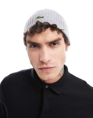 Lacoste logo beanie in grey