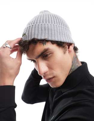 Lacoste Logo Beanie In Gray