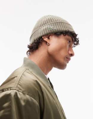 Lacoste Logo Beanie In Green