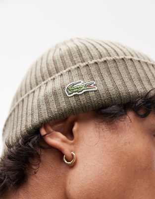 Lacoste Logo Beanie In Gray