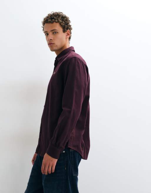 Lacoste logo button down flannel shirt in burgundy, 4 of 5