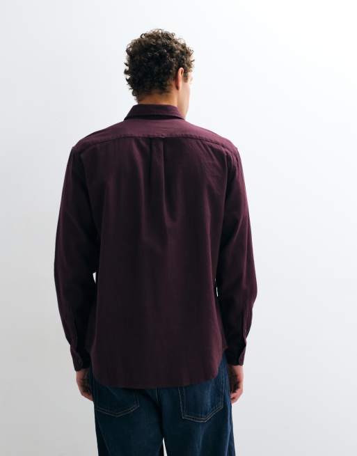 Lacoste logo button down flannel shirt in burgundy, 5 of 5