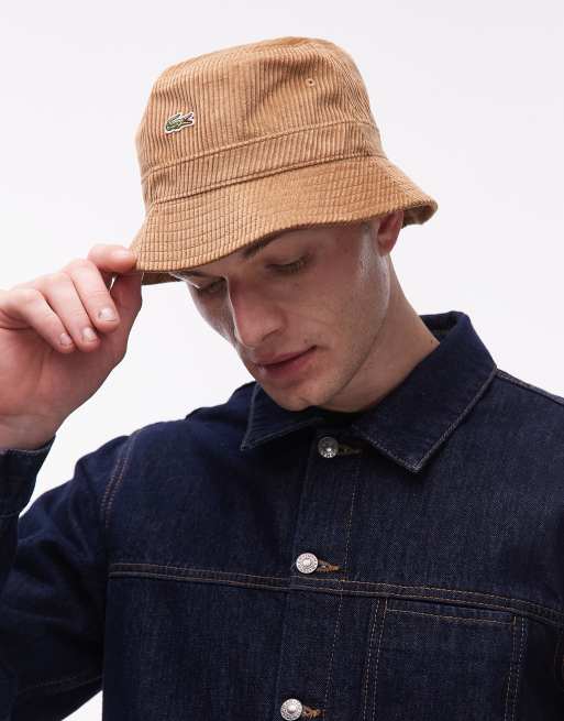 Lacoste logo cord bucket hat in brown, 3 of 3