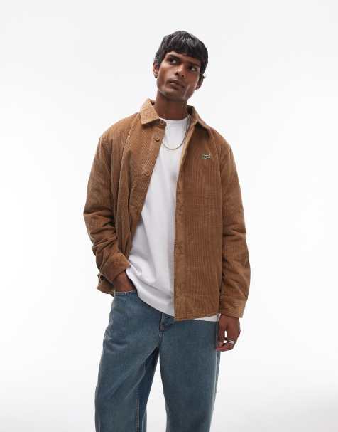 Lacoste logo cord shacket in beige - view 1