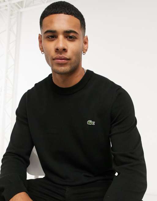 Lacoste logo crew neck knit jumper in black