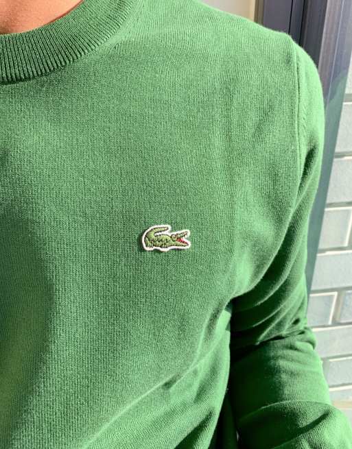 Lacoste logo crew neck knit jumper in green