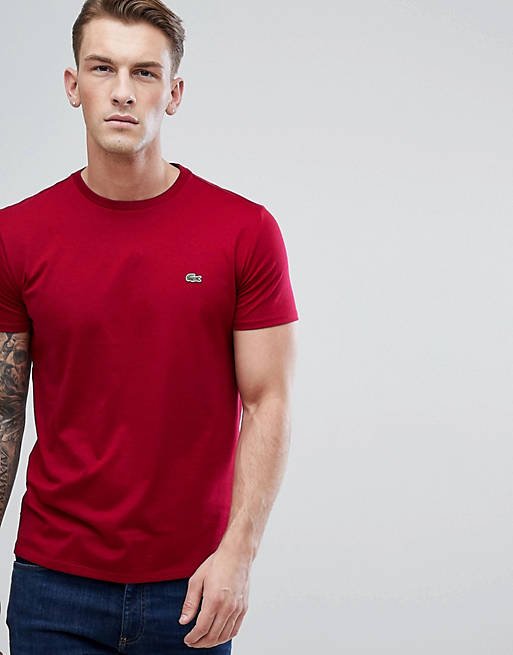 Lacoste logo crew neck t-shirt in burgundy | ASOS