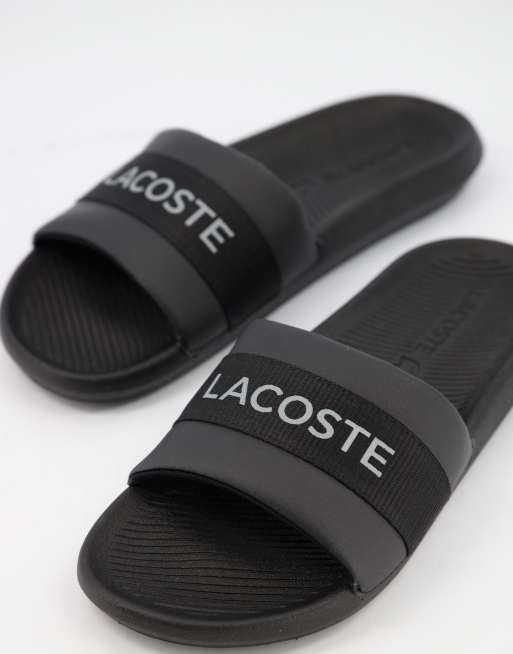 Lacoste logo croco sliders in black