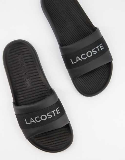 Lacoste logo croco slides in black