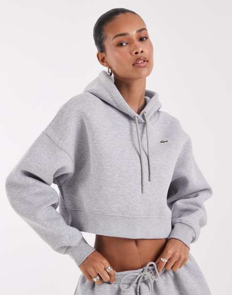 Lacoste logo cropped hoodie in grey - view 1