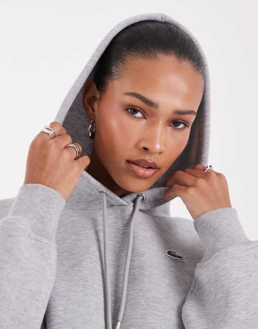 Lacoste logo cropped hoodie in grey, 3 of 4