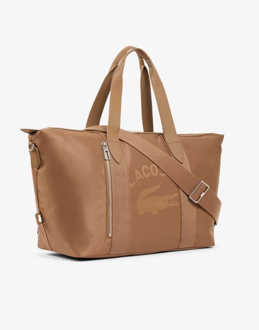 Lacoste logo duffel bag in brown , 2 of 4