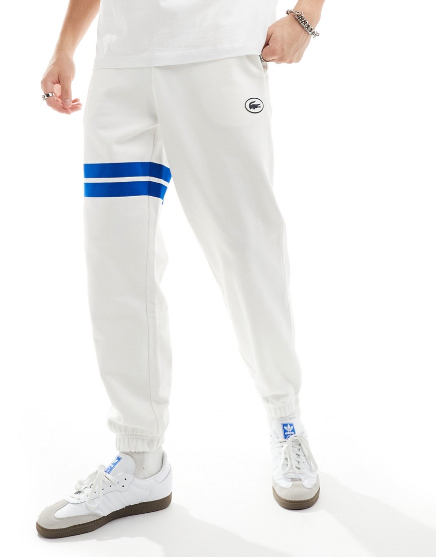 Lacoste logo joggers with contrast stripe in white