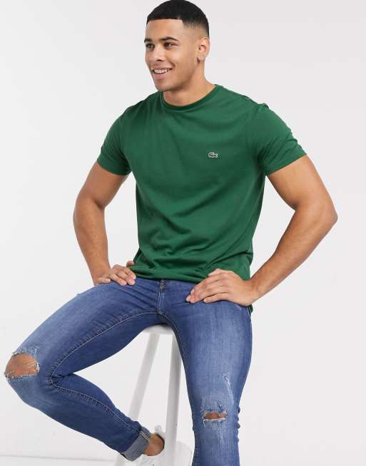 Lacoste logo pima cotton t-shirt in dark green, 3 of 4
