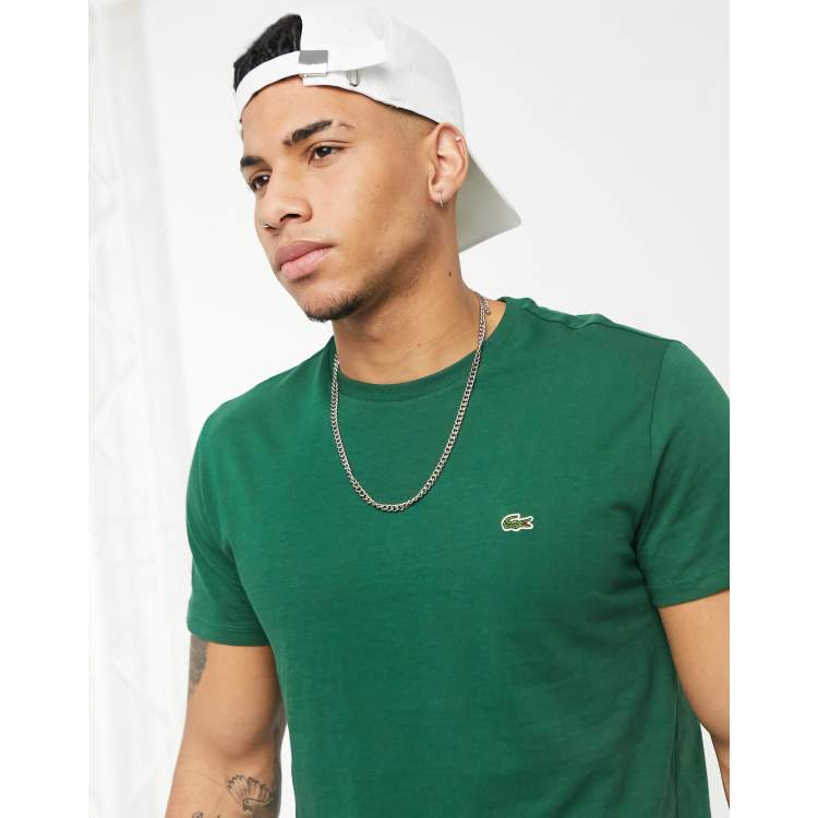 Lacoste logo pima cotton t-shirt in dark green | ASOS