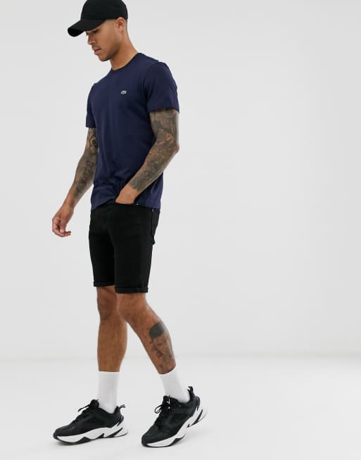 Lacoste logo pima cotton t-shirt in navy, 4 of 4