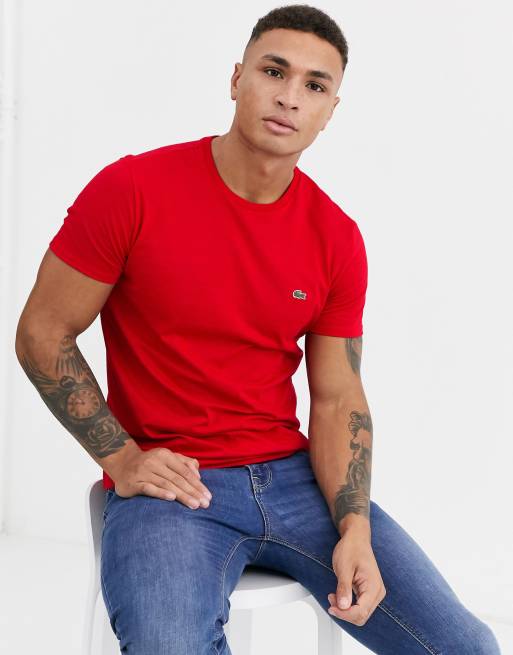 Lacoste logo pima cotton t shirt in red ASOS