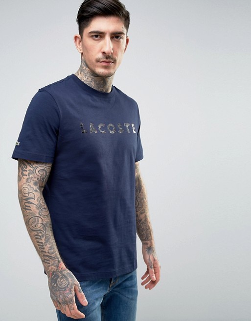 Lacoste Logo Print T-Shirt Regular Fit in Navy