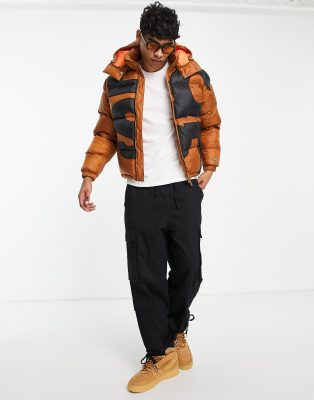 Lacoste logo puffer coat in brown