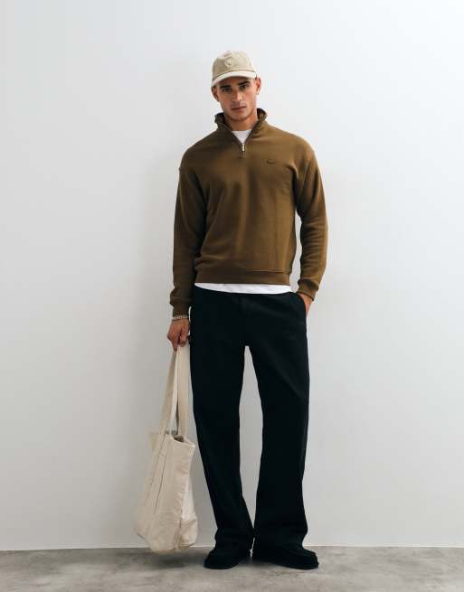 Lacoste logo quarter zip sweatshirt in brown , 2 of 5