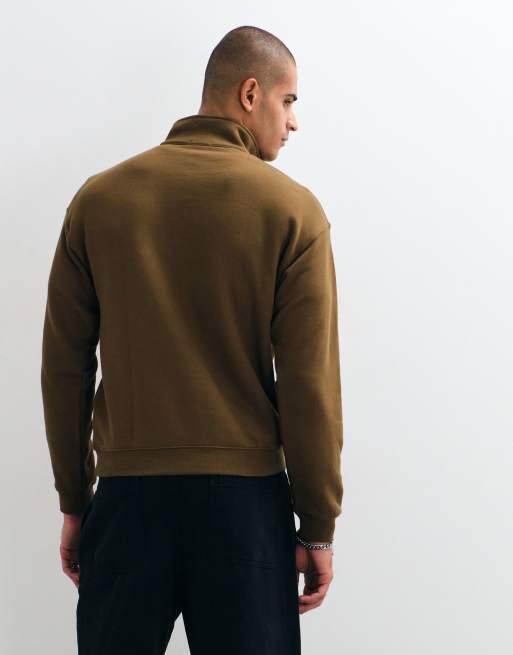 Lacoste logo quarter zip sweatshirt in brown , 3 of 5