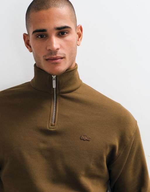 Lacoste logo quarter zip sweatshirt in brown , 4 of 5