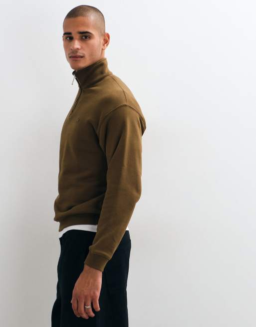 Lacoste logo quarter zip sweatshirt in brown , 5 of 5