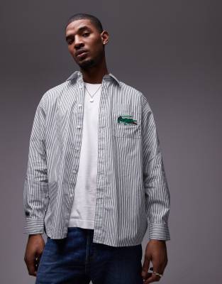 Lacoste Lacoste logo stripe long sleeve shirt in green