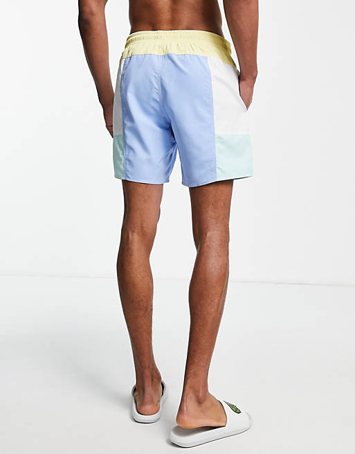 Mens Clothing Beachwear Lacoste Synthetic Swim Shorts Blue White Colourblock for Men 