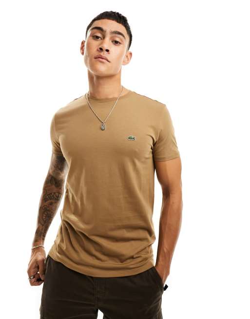 Lacoste logo t shirt in dark beige ASOS